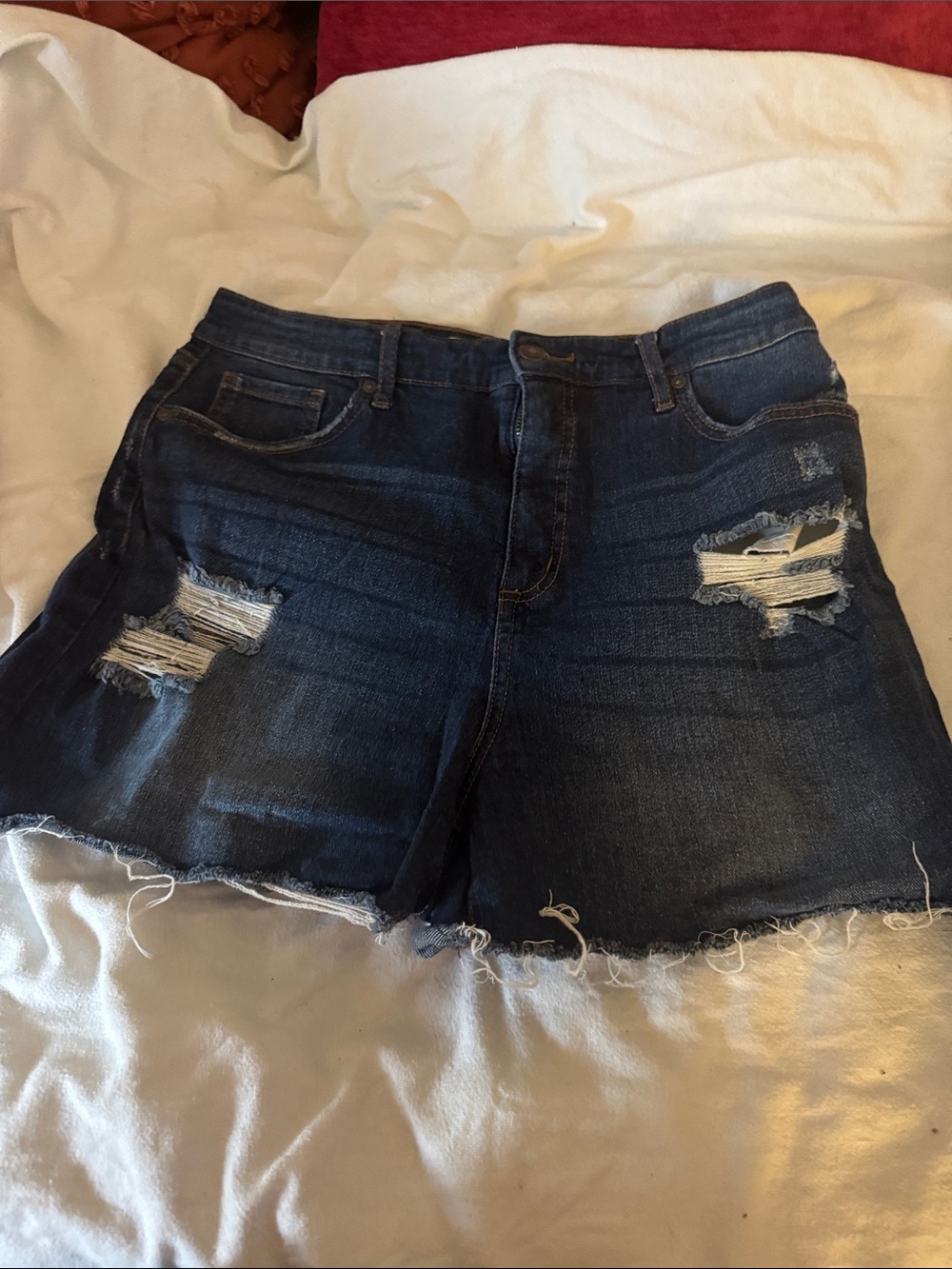 Dark Blue Distressed Women's Denim Shorts